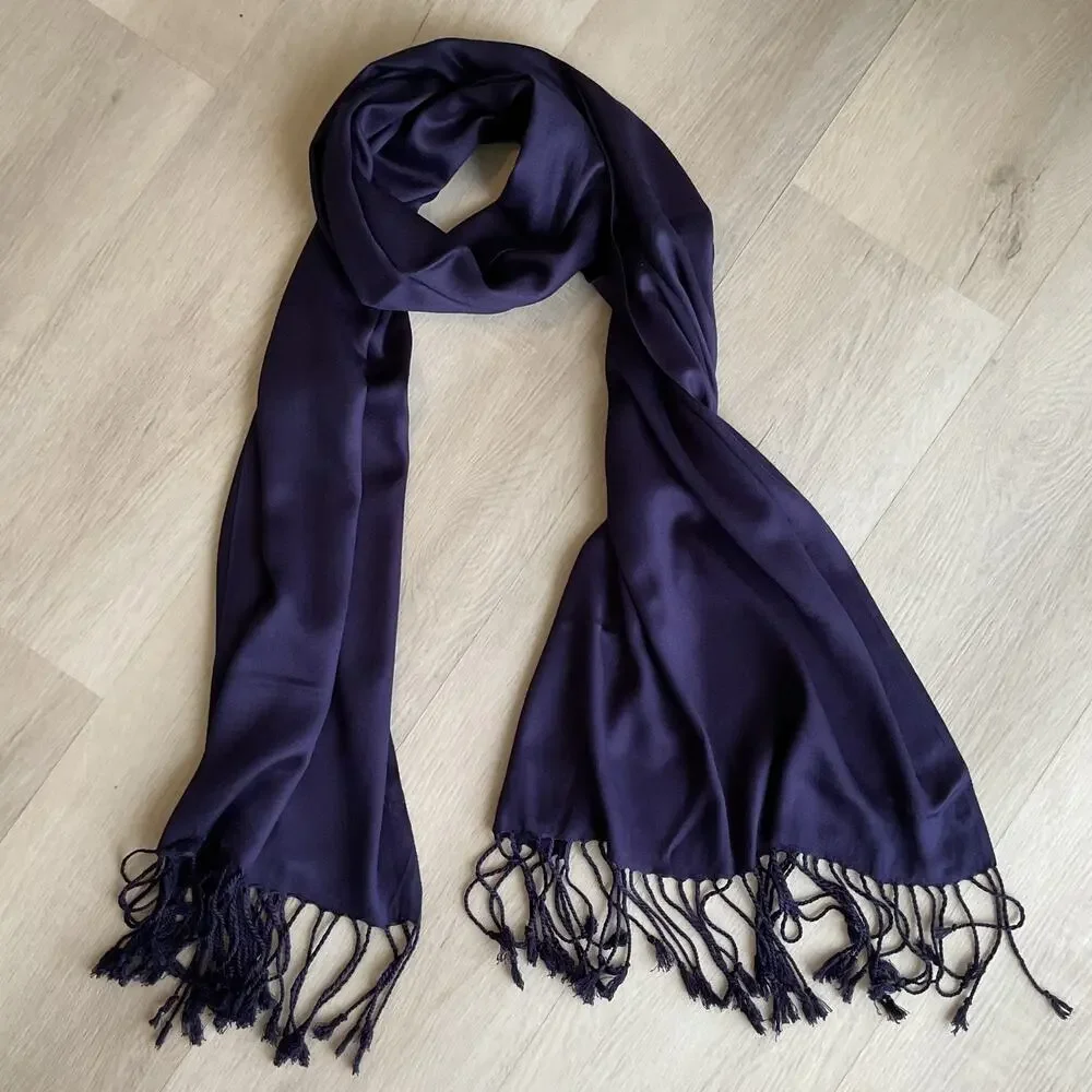 Navy Blue Scarf with Tassels 72 x 20